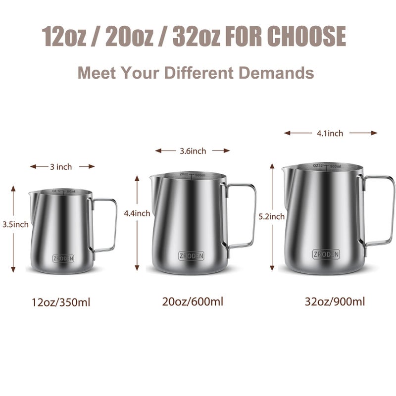 Zroden Milk Frothing Pitcher  20oz Espresso Steaming Pitchers Stainless Steel Cappuccino Coffee Machine Accessories Barista Tools Steamer Froth Pitchers Milk Jug Cup with Decorating Pen Latte Art - Image 4